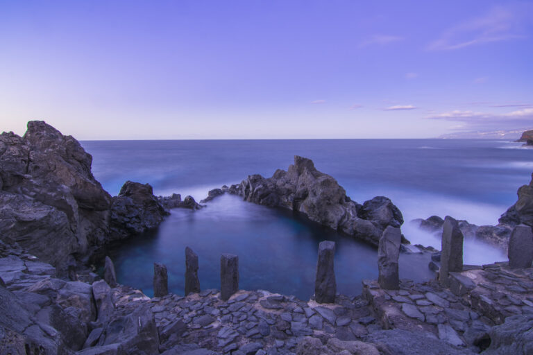 Charco de La Laja natural lava pool at dusk, San Juan de la Rambla